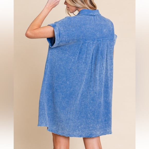 Mineral wash gauze mini dress in blue - Picture 3 of 3